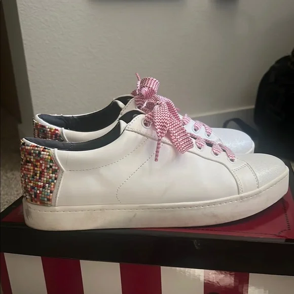 Circus by Sam Edelman White and Red Sneakers with Glitter Accents - Picture 3 of 6